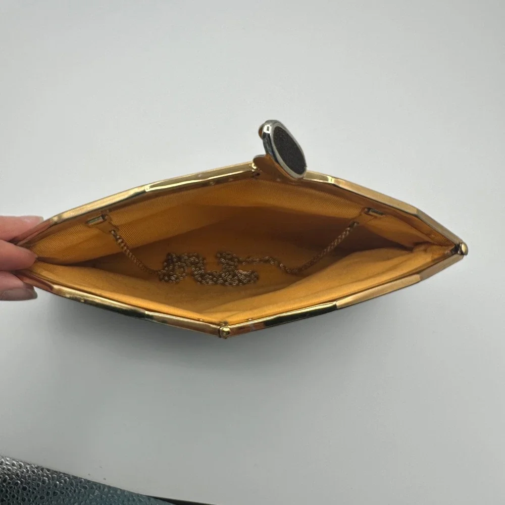 VTG‎ Brown Suede Clutch Evening Bag Gold Chain MCM Old Money Quite Luxury Retro